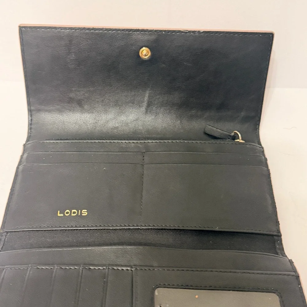 Lodis‎ Leather Classic Flap Snap Wallet Trifold Purse- Caramel Brown Card Holder